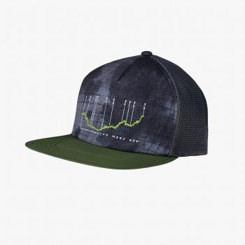 Gorra unisex Buff Bonsy Graphite con diseño gráfico, color gris oscuro y verde, estilo Trucker