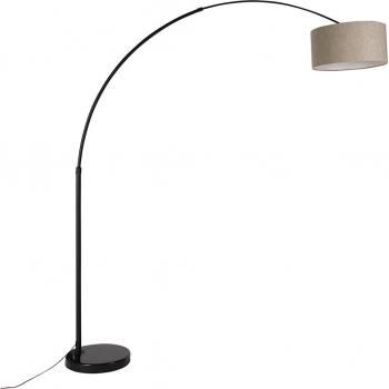 Lámpara de arco moderna negra con pantalla boucle taupe 50 cm - XXL