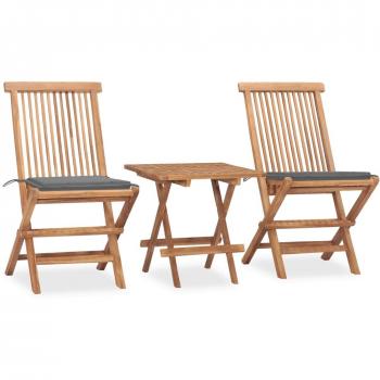 vidaXL 3 Piece Folding Outdoor Dining Set with Cushions Solid Teak Wood