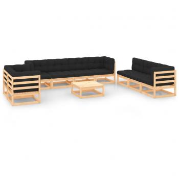 vidaXL Juego de muebles de jardín 10 pzas y cojines madera pino maciza