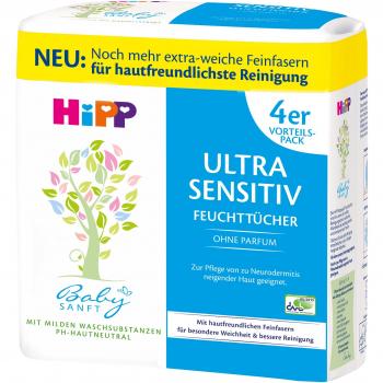 Hipp Baby suavemente da90001 Toallitas Ultra Sensible, color blanco, 4 x 52 unidades