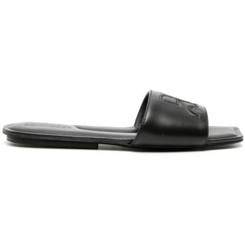 Courregès Women's Logo Leather Flat Sandals in Black | Size 36 | 124SSD003CR0052