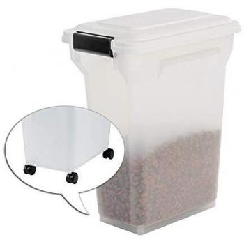 Contenedor Hermético para Pienso de Mascotas con Ruedas, 20L/7.5kg, Blanco, Transparente, Iris Ohyama
