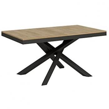 Mesa extensible 90x160/420 cm efecto madera roble natural con estructura de hierro antracita