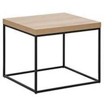 Mesa Auxiliar Industrial Madera Clara y Base de Metal Negro 60 x 60 cm