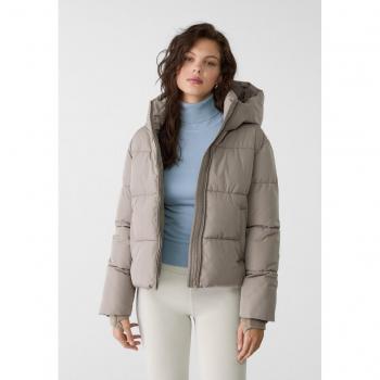 Stradivarius Basic Hooded Puffer Jacket Brown XL