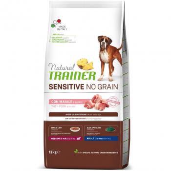 Natural Trainer Sensible No Grain Adulto Mediano/Maxi Monoproteico con Cerdo y Patatas - 2 x 12 kg