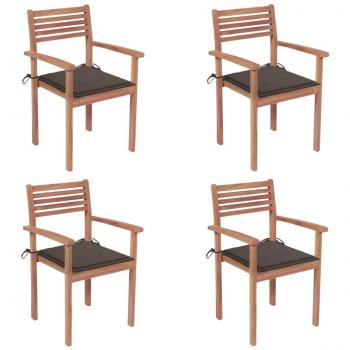 Teak Wood Patio Chairs Set of 4 with Taupe Cushions