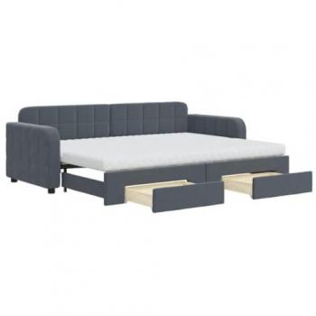 Sofá cama nido extraíble con cajones de terciopelo gris oscuro 80x200 cm