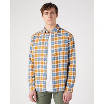 Wrangler - Camisa de hombre de corte classic en color azul de cuadros y franela de corte regular