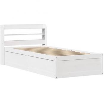 Estructura de cama con cabecero de madera maciza de pino blanco 100x200 cm