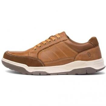 Hush Puppies Finley Tan Leather Memory Foam Lace-Up Sneakers for Men