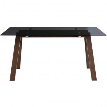 Mesa de comedor BACCO L160 cm cristal ahumado negro y madera