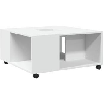 Mesa de centro madera de ingeniería blanca 80x80x40 cm, mesa auxiliar, mesa de salón, mesa decorativa, mesita de sofá