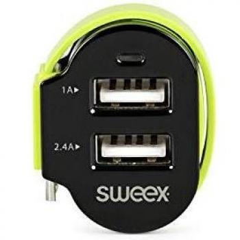 Cargador de Coche con Triple Salida 6A, Doble USB y Micro USB, Color Negro y Verde