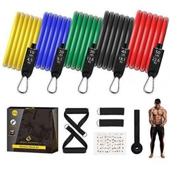 Vikaster Bandas de Resistencia 12PCS al Ejercicio con Anclaje de Puerta y manijas Yoga PilatesBandas Elásticas Musculacion de TPE, Adecuado para Fitness,Ganar Fuerza, Reducir la Grasa