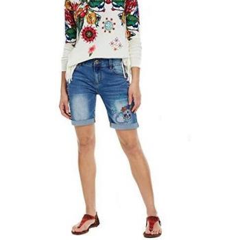 Desigual Knee Trousers Catrina Woman Pantalones Cortos, Azul