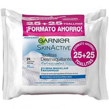 Garnier Skin Active - Toallitas Desmaquillantes Refrescantes para Pieles Normales a Mixtas - Formato ahorro 25 + 25 Unidades