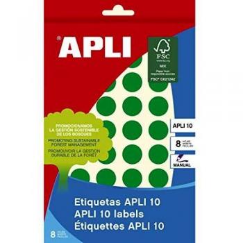 Apli 2741 Sobre 10 Etiquetas Redondas, Verde, 16 Mm