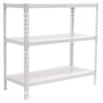 Estantería Metálica de Almacenaje SimonRack, 900x1100x500 mm, 3 Baldas Ajustables, Soporta 200 kg de Punto Flexión por balda, Sin tornillos, Color Blanco