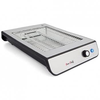 Tostador de Pan Plano Acero Inoxidable 800W con Bandeja Recogemigas y 6 Posiciones de Calor