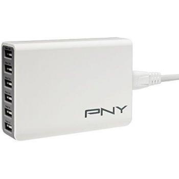 PNY Multi-USB Charger 6 Ports/50W - Cargador USB portátil de pared 6 puertos USB 50 Watts