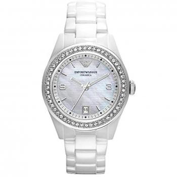 Reloj de pulsera Emporio Armani para Mujer AR1426, acero inoxidable, esfera blanca, cristal mineral, resistente al agua hasta 50 metros, movimiento de cuarzo