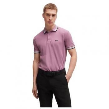 Boss Men's Short Sleeve Polo Shirt Paddy - Light Pastel Purple, Regular Fit, Cotton