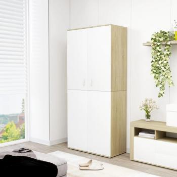 Zapatero multicapa blanco y madera de roble Sonoma 80x39x178 cm