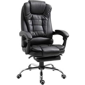 HOMCOM Silla Giratorio de Oficina y Escritorio Ergonómica Mecanismo de Inclinacón Respaldo Alto con Reposapiés PU Negro