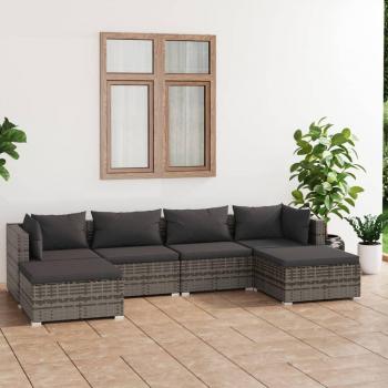 6 Piece Grey Poly Rattan Garden Lounge Set with Cushions