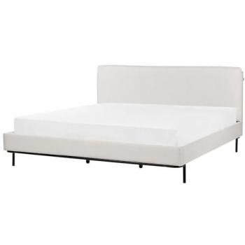 Cama moderna tapizada en poliéster gris con somier y cabecero 180 x 200 cm Corio