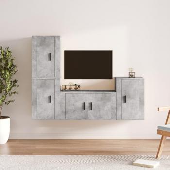 vidaXL Set de muebles para TV 4 piezas madera contrachapada gris hormigón