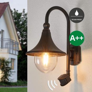 Aplique de exterior Lindby Daphne con sensor, negro antiguo, aluminio, 1 llama, base E27