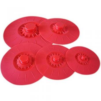 Tapa microondas, tapa sarten, iNeibo, tapas silicona para ollas, sartenes, horno, microondas, antisalpicaduras cocina, accesorios cocina, utensilios cocina 100% silicona sin BPA. Set de 5 tapas rojas