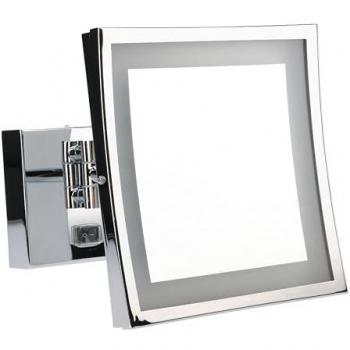 Espejo de Aumento para Maquillaje con Luz LED Retroiluminado Cuadrado para Baño, Brazo Extendible y Ajustable, Cromo