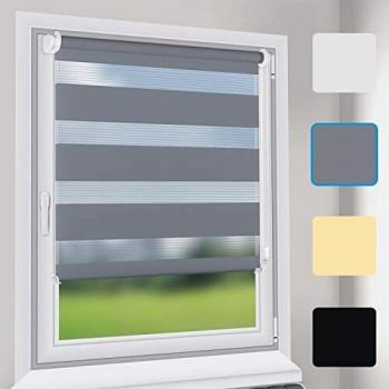 Sekey Estor Enrollable Doble Tejido Noche y Día Persiana Enrollable para Ventanas Puertas Dormitorios Oficinas, 70cm x 130cm Gris