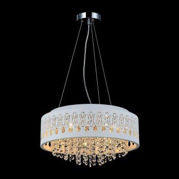 Lámpara colgante moderna Doris Chrome de cristal con 4 luces y pantalla blanca, transparente, G9