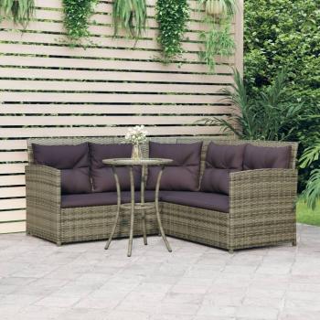 Set de sofás en forma de L 2 piezas con cojines de ratán sintético gris