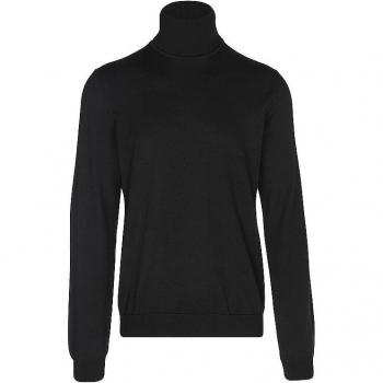 HUGO San Thomas Men's Black Roll Neck Sweater - Virgin Wool, Slim Fit, Size XL