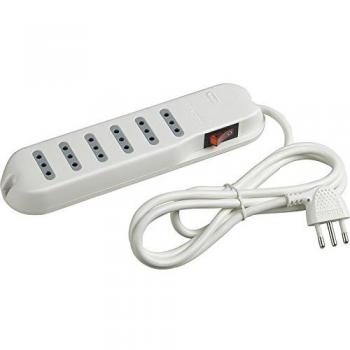 Multipresa Slim Appendible Bticino 10A con 1 Enchufe y 6 Tomas de Corriente 2P+T, Cable de 1.5 m Blanco - 3630DB