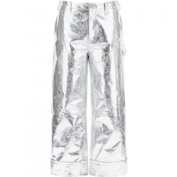 Simone Rocha Laminated Leather Pants with Folded Hem - M Silver