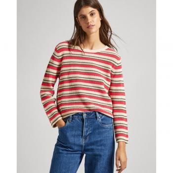Pepe Jeans Gala Jersey Rojo de Punto Waffle Estampado a Rayas para Mujer