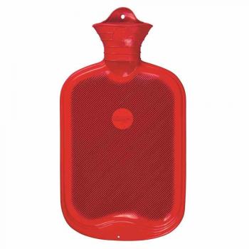 Botella de agua caliente de goma 2L con diseño estriado roja