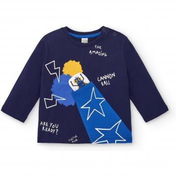 Camiseta de Niño Tuc Tuc Azul Marino con Estampado de Cañón y Manga Larga Amazing