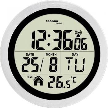 Reloj de Pared Digital Radiocontrolado para Baño Techno Line WT3005 Plata 14.7 cm x 7.9 cm Resistente a Salpicaduras