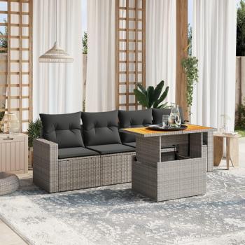 5-Piece Grey Poly Rattan Garden Sofa Set with Cushions