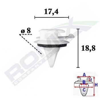 Perno de tapicería ROMIX ROM C70612, clip listón, material resistente, diseño optimizado para sujeción en tapicería, fácil instalación y extracción
