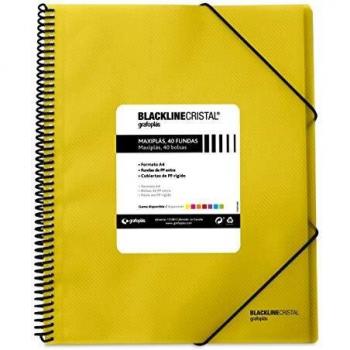 Grafoplás 39834260 Carpeta Fundas Espiral, A4, 40 Fundas, Amarillo, Tapas de Polipropileno, Maxiplás Blackline Cristal