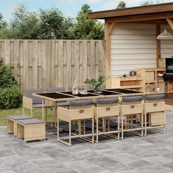 Set de Comedor de Jardín 13 Piezas con Cojines de Polyrattan Beige